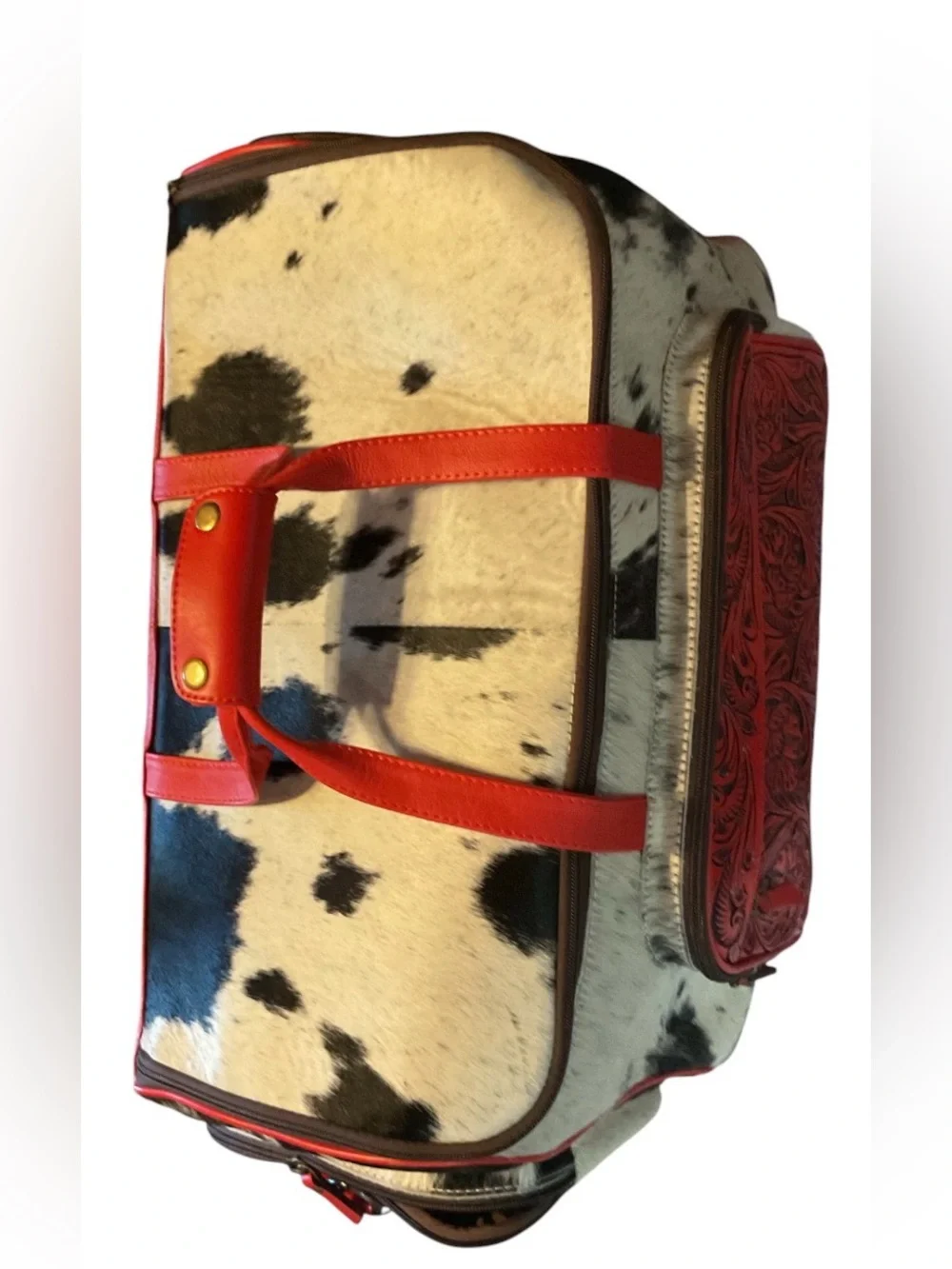 Western Linens XL Genuine Leather & Cowhide Duffel Bag NWT